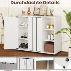 Schuhschrank mit 2 Türen & Verstellbaren Offenen Regalen Schuhregal Schuhkommode Weiß