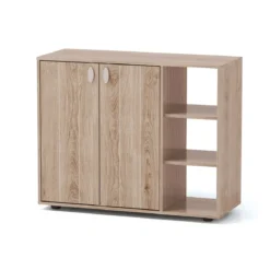 Schuhschrank mit 2 Türen & Verstellbaren Offenen Regalen Schuhregal Schuhkommode Natur