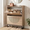 Schuhschrank Schuhkipper mit 2 Klappen Schuhregal & Verstellbaren Einlegeböden 80 x 24 x 102 cm Natur