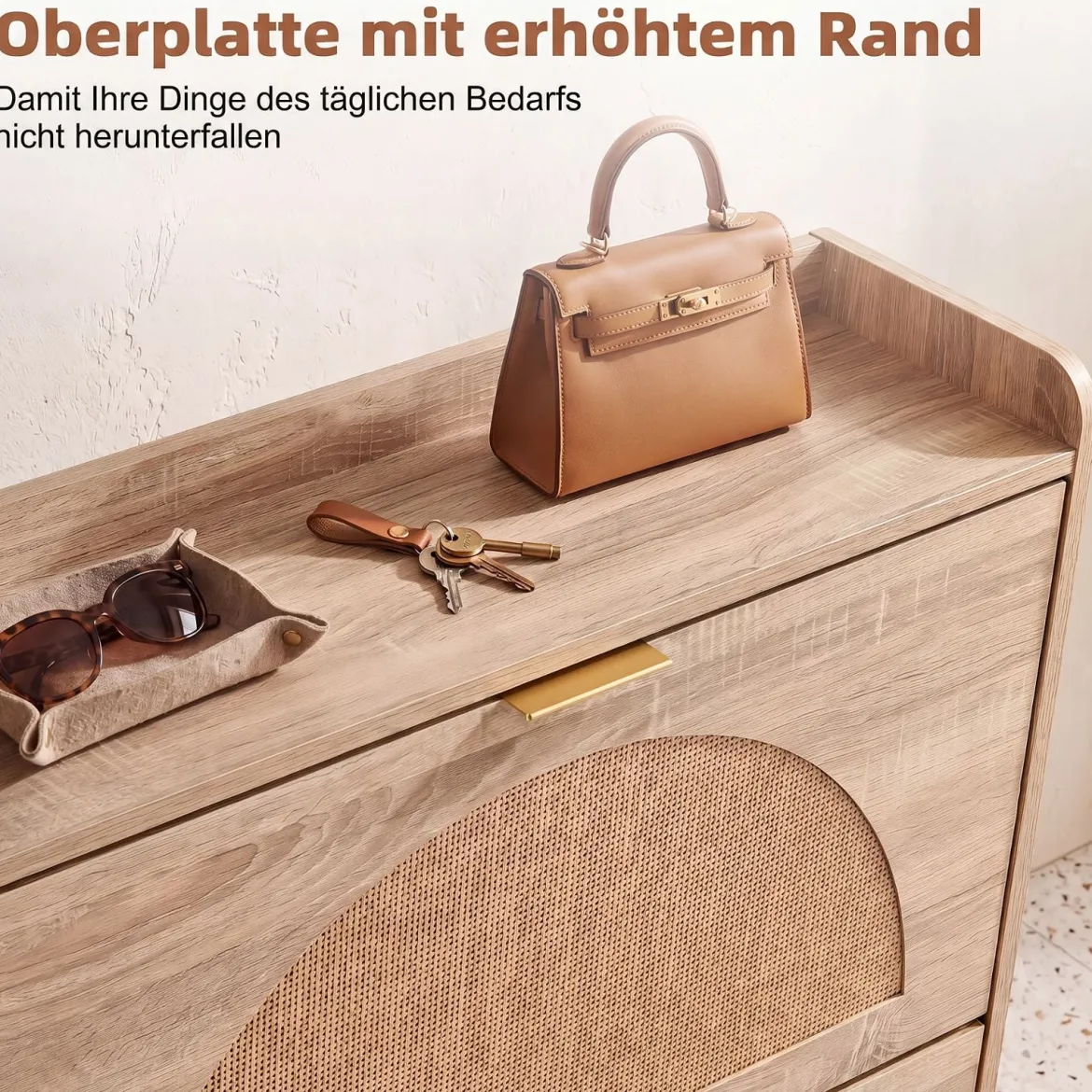 Schuhschrank Schuhkipper mit 2 Klappen Schuhregal & Verstellbaren Einlegeböden 80 x 24 x 102 cm Natur