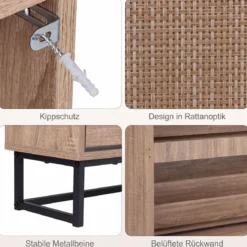 Schuhschrank Schuhkipper mit 2 Klappen Schuhregal & Verstellbaren Einlegeböden 80 x 24 x 102 cm Natur