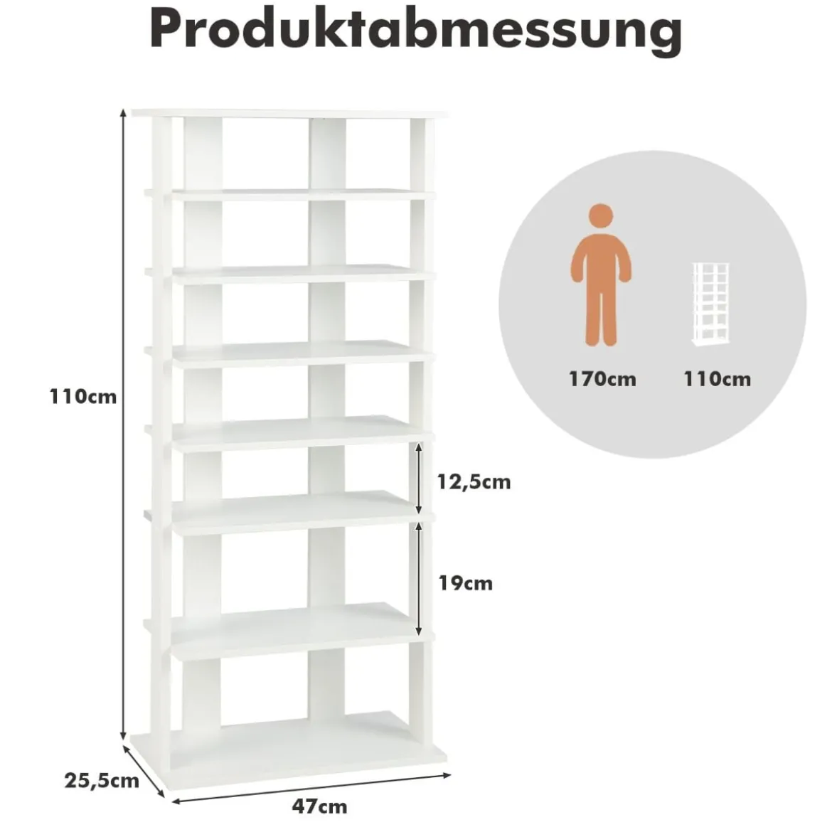 Schuhständer 7-Stöckiges Schuhregal im Retro-Stil 45 x 25 x 110,5 cm Weiß
