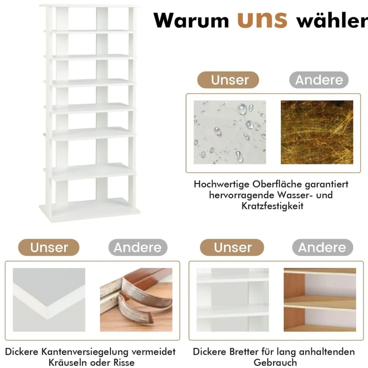 Schuhständer 7-Stöckiges Schuhregal im Retro-Stil 45 x 25 x 110,5 cm Weiß