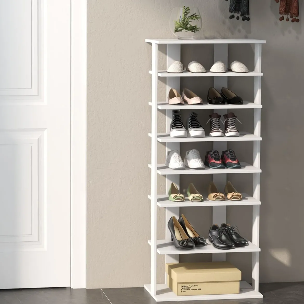 Schuhständer 7-Stöckiges Schuhregal im Retro-Stil 45 x 25 x 110,5 cm Weiß