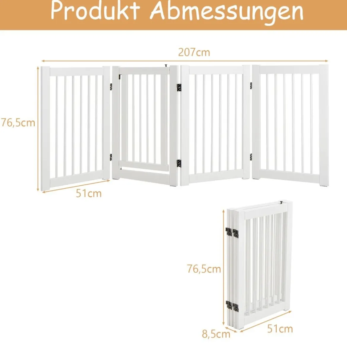 Schutzgitter Vier Stücke HundeTürschutzgitter 203 x 76 x 1,8 cm Weiß