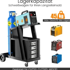 Schweißwagen mit 4 Schubladen & Gasflaschenhalter 71 x 38 x 71 cm Schwarz