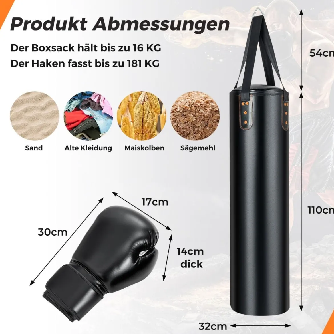 Schwerer Boxsack für Erwachsene 4 in 1 Boxsack hängend mit 12OZ Boxhandschuhen