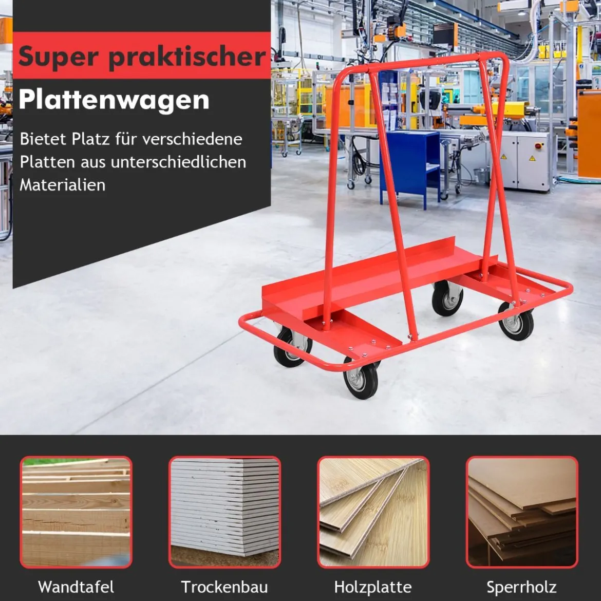Schwerlast Rollwagen belastbar Transportwagen mit 4 Rollen Handwagen 120 x 59 x 110 cm Rot