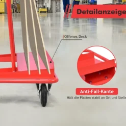 Schwerlast Rollwagen belastbar Transportwagen mit 4 Rollen Handwagen 120 x 59 x 110 cm Rot