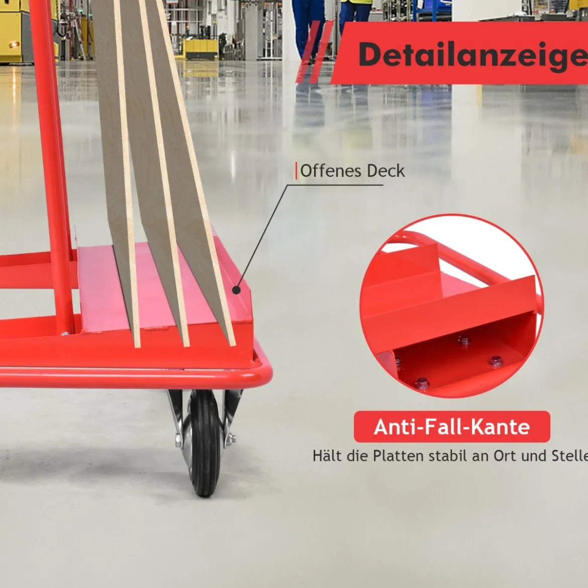 Schwerlast Rollwagen belastbar Transportwagen mit 4 Rollen Handwagen 120 x 59 x 110 cm Rot