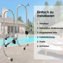 Schwimmbad-Leiter 2-stufige sichere Leiter mit rutschfesten Stufen Einstiegsleiter Schwimmbadleiter rutschfest Silber