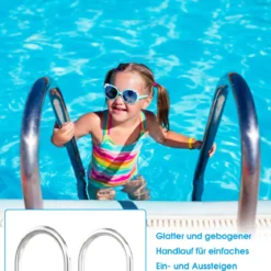 Schwimmbad-Leiter 2-stufige sichere Leiter mit rutschfesten Stufen Einstiegsleiter Schwimmbadleiter rutschfest Silber
