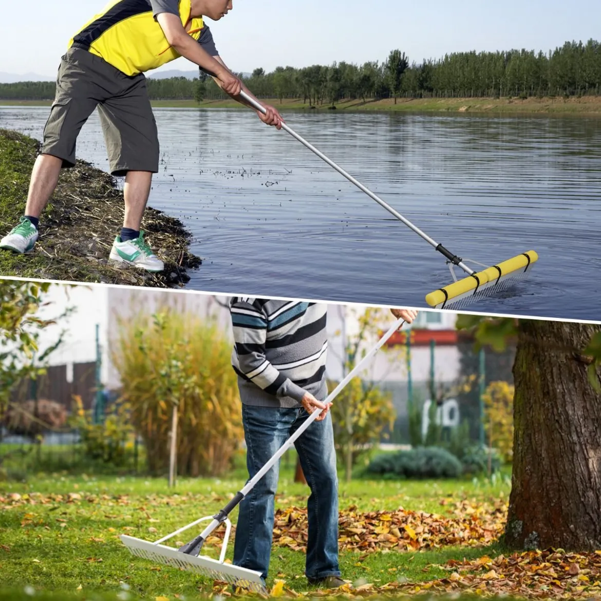 Schwimmender Weed-See-Rechen mit 36-Zinken-Rechenkopf 600 cm Wurfseil 92 x 12 x 156-230 cm