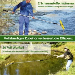 Schwimmender Weed-See-Rechen mit 36-Zinken-Rechenkopf 600 cm Wurfseil 92 x 12 x 156-230 cm