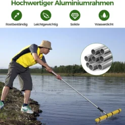 Schwimmender Weed-See-Rechen mit 36-Zinken-Rechenkopf 600 cm Wurfseil 92 x 12 x 156-230 cm