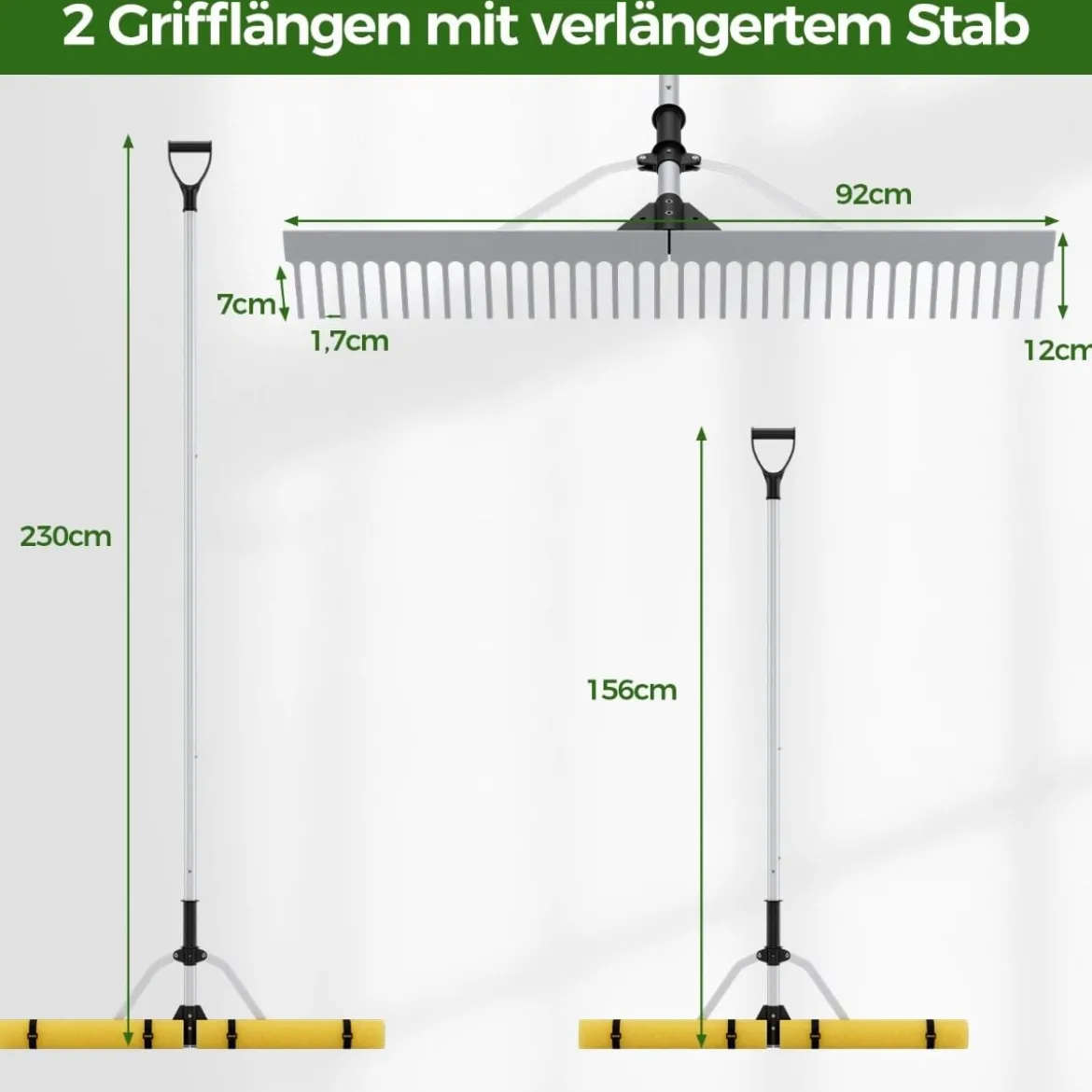 Schwimmender Weed-See-Rechen mit 36-Zinken-Rechenkopf 600 cm Wurfseil 92 x 12 x 156-230 cm