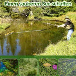 Schwimmender Weed-See-Rechen mit 36-Zinken-Rechenkopf 600 cm Wurfseil 92 x 12 x 156-230 cm