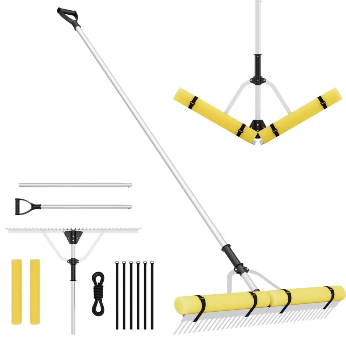 Schwimmender Weed-See-Rechen mit 36-Zinken-Rechenkopf 600 cm Wurfseil 92 x 12 x 156-230 cm