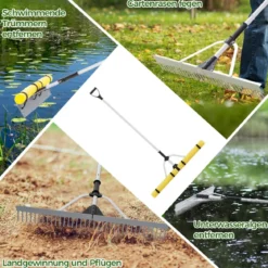 Schwimmender Weed-See-Rechen mit 36-Zinken-Rechenkopf 600 cm Wurfseil 92 x 12 x 156-230 cm