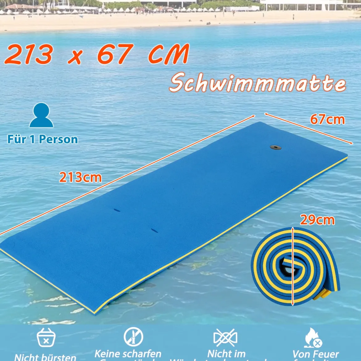 Schwimmmatte bis 400 kg Belastbar Schwimmende Wassermatte aus Reißfestem XPE-Schaumstoff Blau