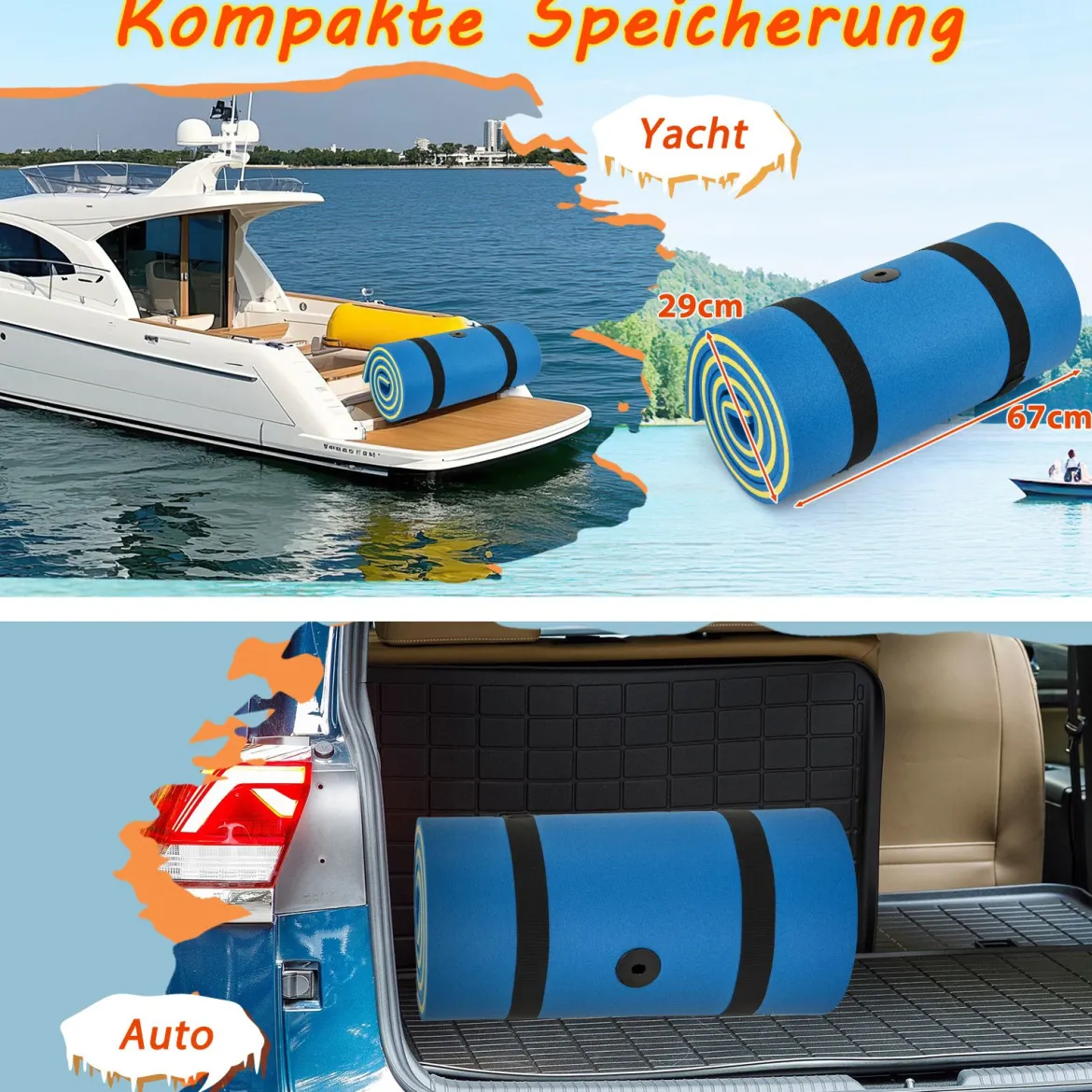 Schwimmmatte bis 400 kg Belastbar Schwimmende Wassermatte aus Reißfestem XPE-Schaumstoff Blau