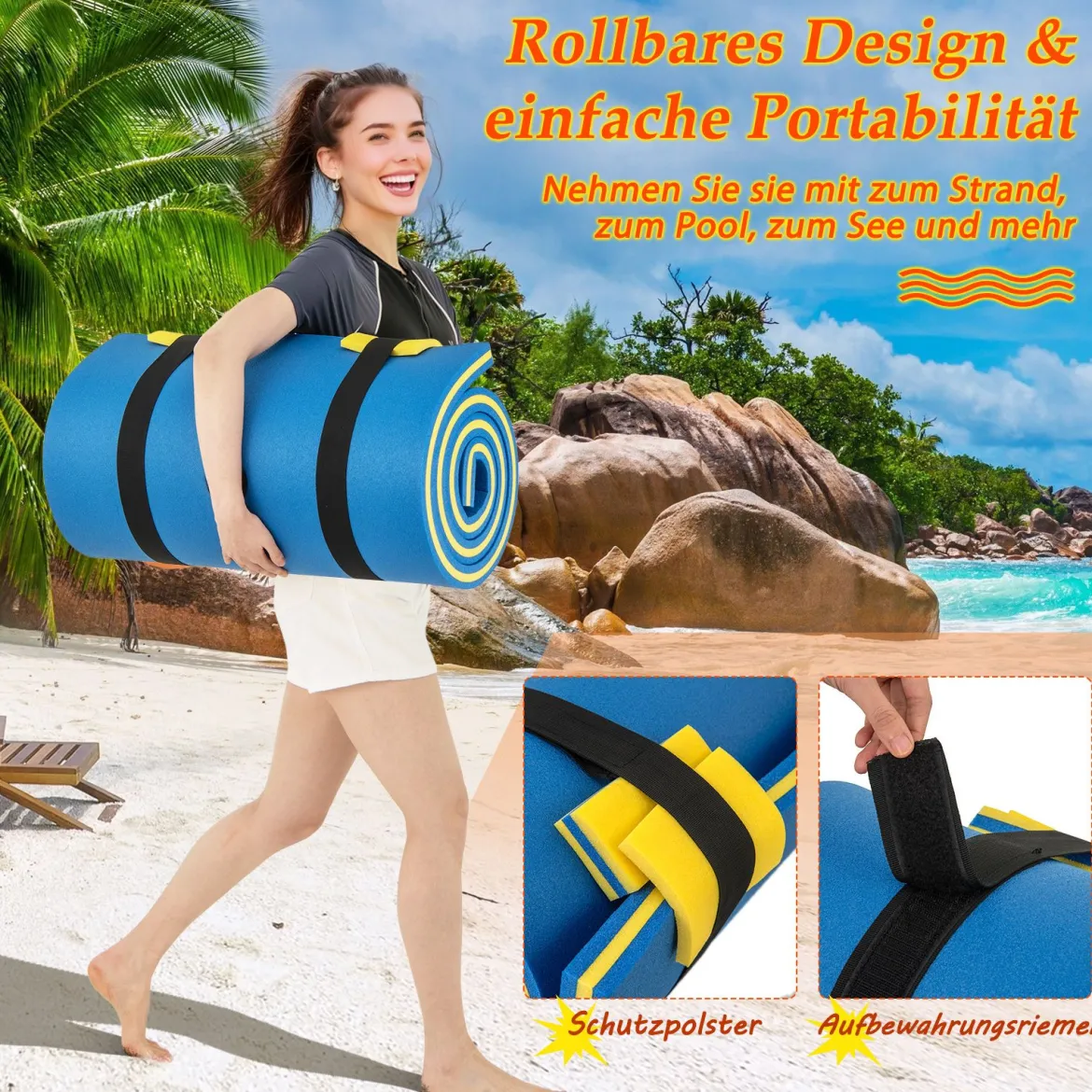 Schwimmmatte bis 400 kg Belastbar Schwimmende Wassermatte aus Reißfestem XPE-Schaumstoff Blau