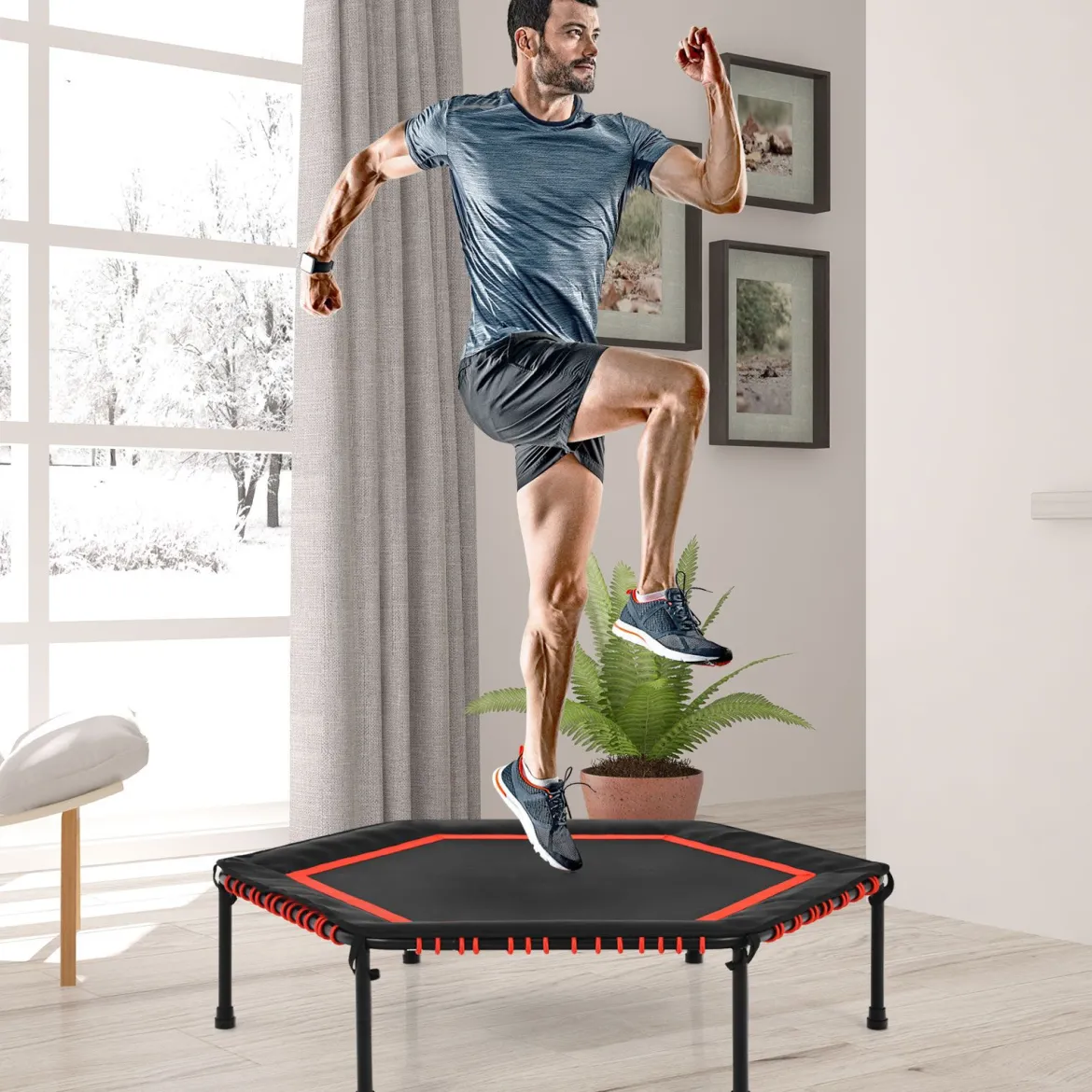 Sechseckiges 126 cm Fitness-Trampolin Fitness Trampolin Kindertrampolin Jumping-Workout Rot
