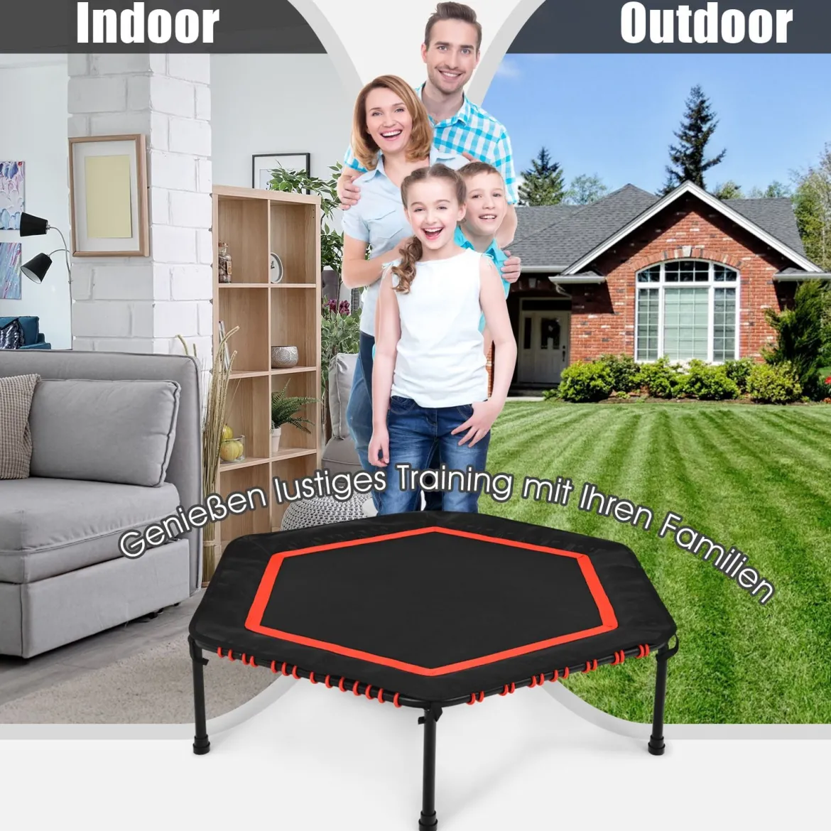 Sechseckiges 126 cm Fitness-Trampolin Fitness Trampolin Kindertrampolin Jumping-Workout Rot