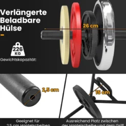 Sechskant-Fangstange robuste Langhantel-Fangstange mit Flachen bis 226 kg Belastbar Schwarz