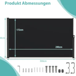 Seitenmarkise Garten Sichtschutz Ausziehbar aus Aluminium mit seitlichem Griff 180 x 300 cm