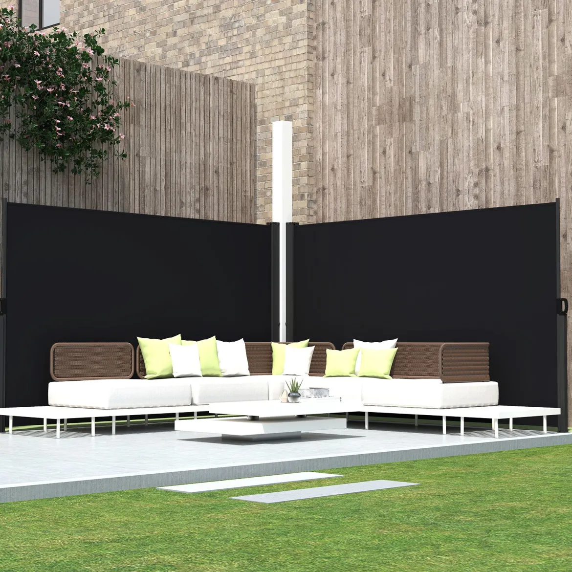 Seitenmarkise Garten Sichtschutz Ausziehbar aus Aluminium mit seitlichem Griff 180 x 300 cm