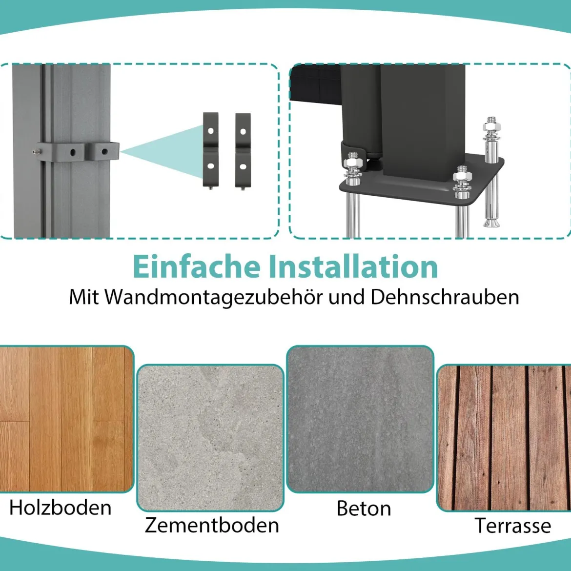 Seitenmarkise Garten Sichtschutz Ausziehbar aus Aluminium mit seitlichem Griff 180 x 300 cm