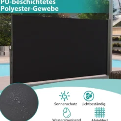 Seitenmarkise Garten Sichtschutz Ausziehbar aus Aluminium mit seitlichem Griff 180 x 300 cm