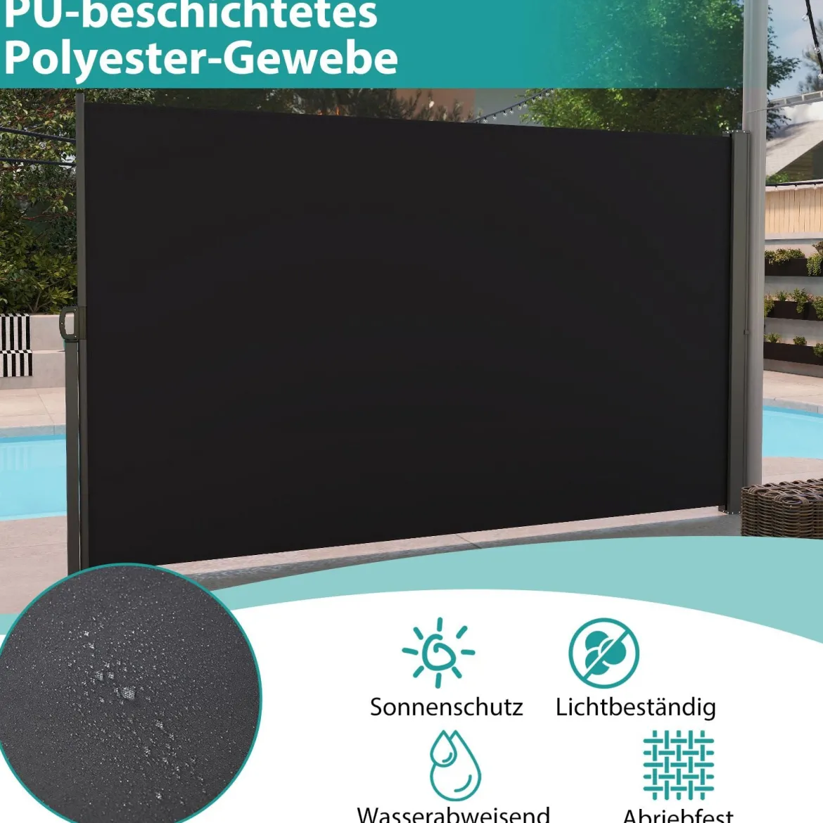 Seitenmarkise Garten Sichtschutz Ausziehbar aus Aluminium mit seitlichem Griff 180 x 300 cm