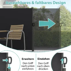 Seitenmarkise 300 x 18 x 160 cm Garten Sichtschutz Ausziehbar aus Aluminium Sonnenschutz Windschutz für Balkon