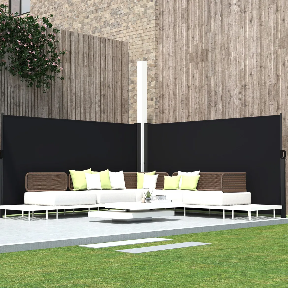 Seitenmarkise 300 x 18 x 160 cm Garten Sichtschutz Ausziehbar aus Aluminium Sonnenschutz Windschutz für Balkon