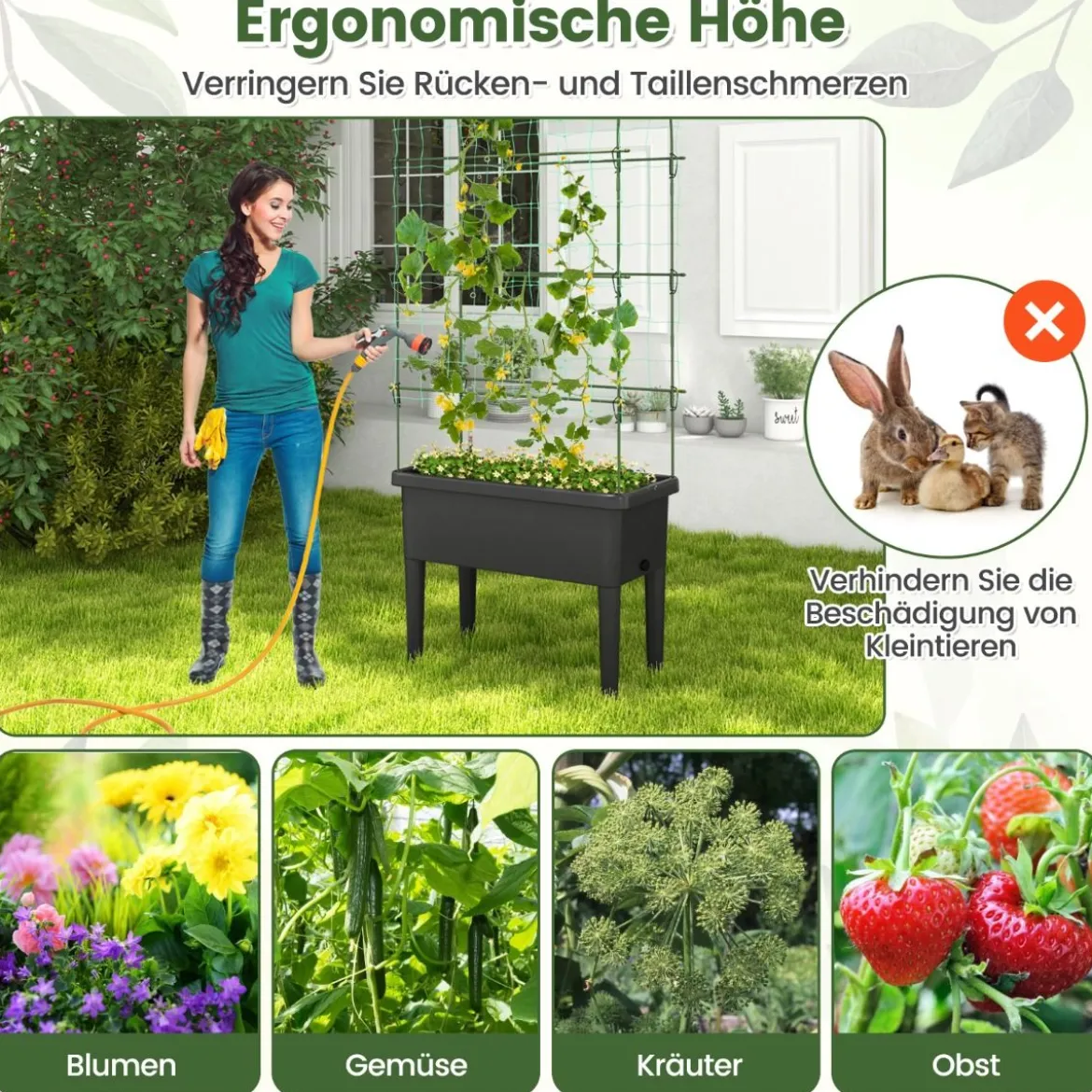 Selbstbewässerndes Hochbeet mit Spalier & Wasserstandsanzeige & Entwässerungslöchern