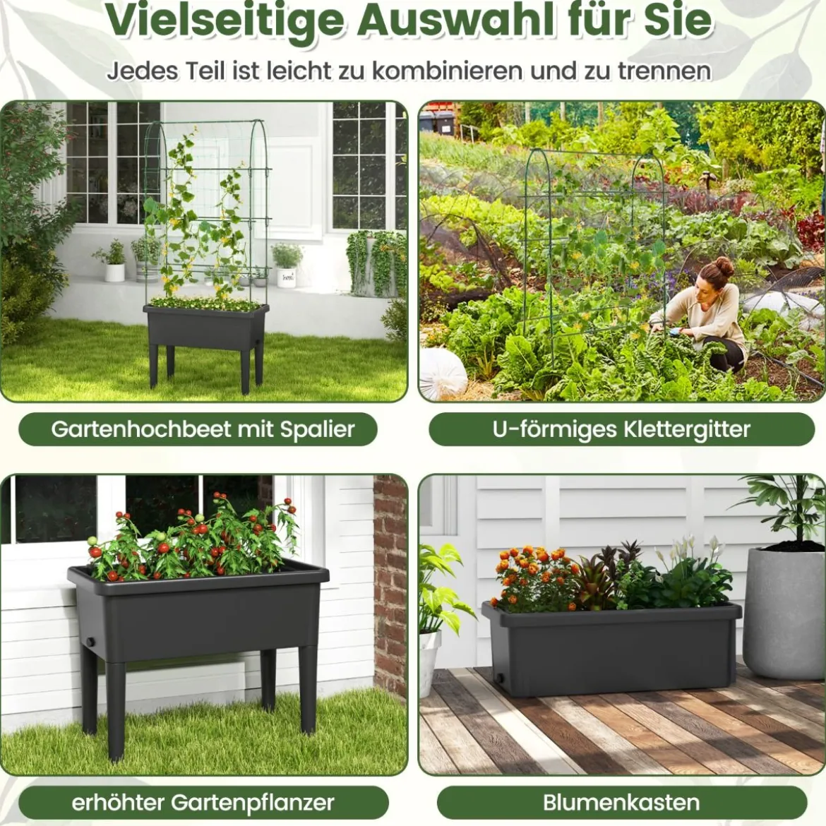 Selbstbewässerndes Hochbeet mit Spalier & Wasserstandsanzeige & Entwässerungslöchern