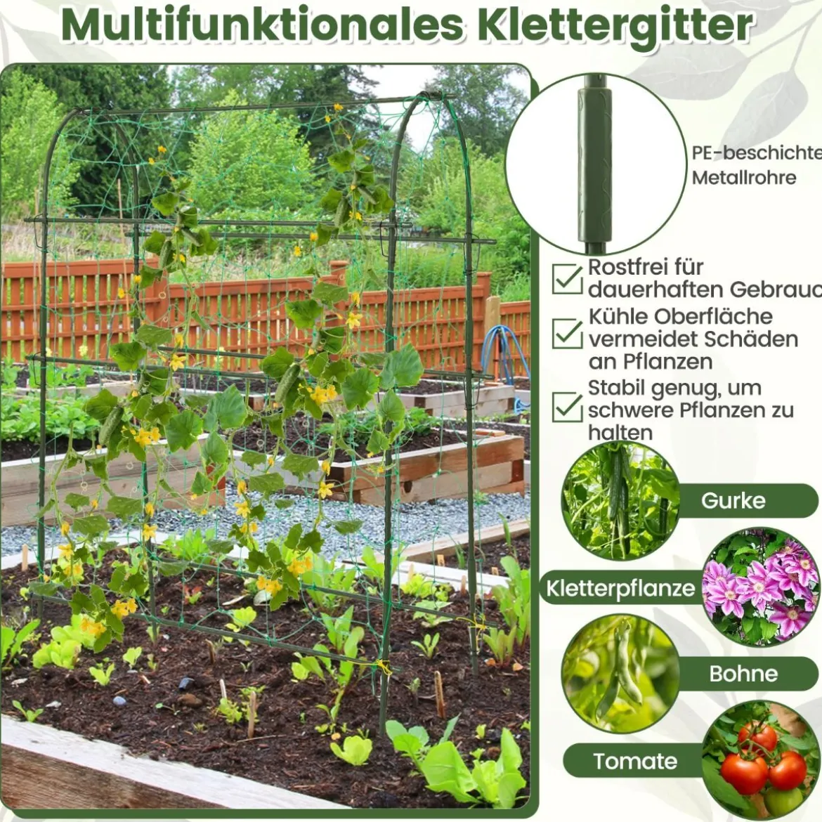 Selbstbewässerndes Hochbeet mit Spalier & Wasserstandsanzeige & Entwässerungslöchern