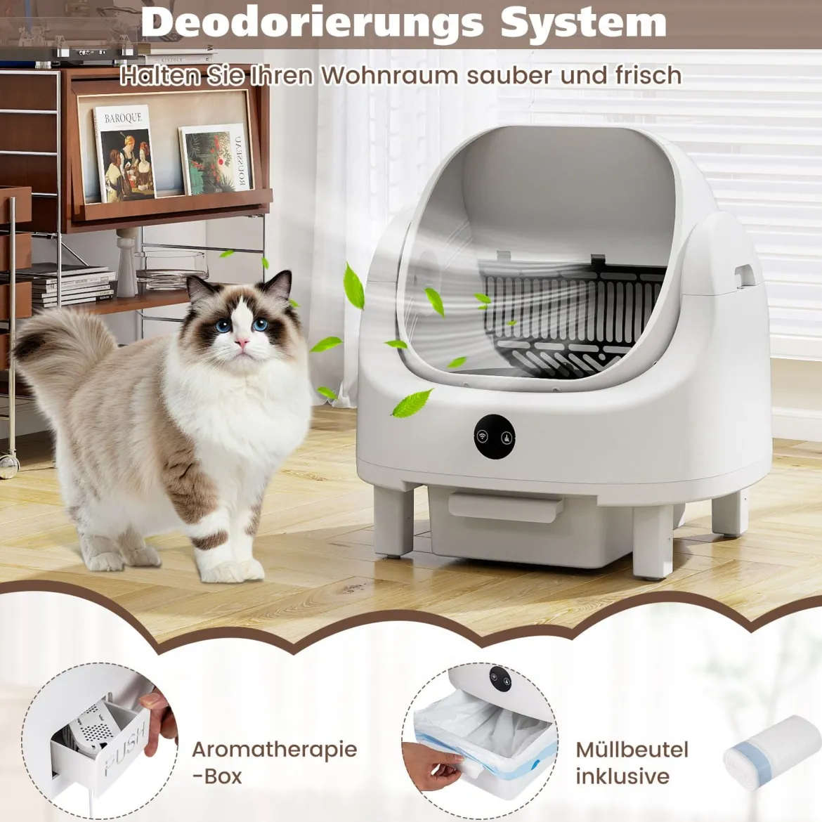 Selbstreinigende Katzentoilette mit App-Steuerung & Geruchskontrolle & Sensorsicherheit & Müllbeutel