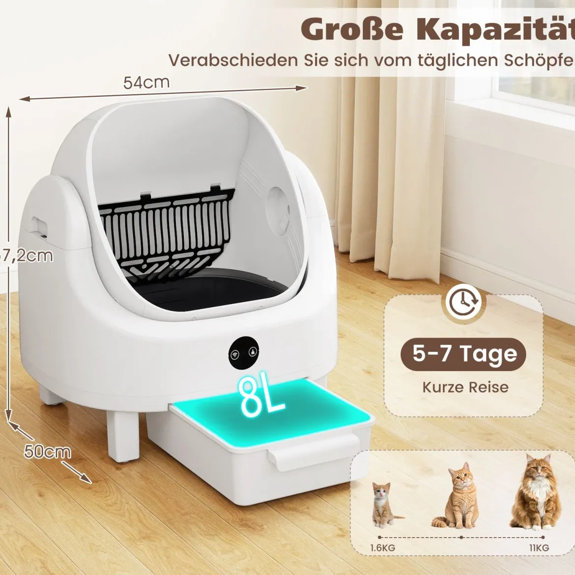 Selbstreinigende Katzentoilette mit App-Steuerung & Geruchskontrolle & Sensorsicherheit & Müllbeutel