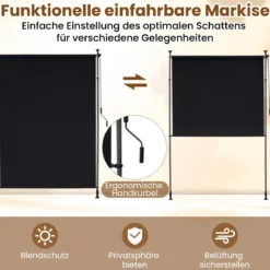 Senkrechtmarkise Außen Vertikalmarkise 250 x 220-310 cm Höhenverstellbar & Ausziehbar Sonnenschutz