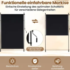 Senkrechtmarkise Außen Vertikalmarkise 200 x 220-310 cm Höhenverstellbar & Ausziehbar Balkon Markise Schwarz
