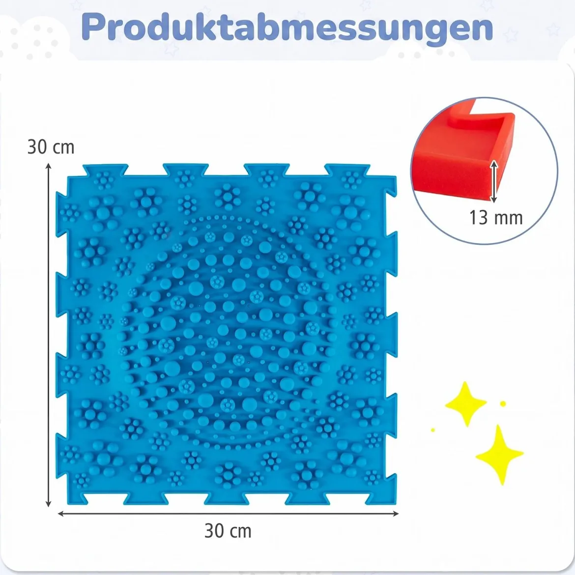 Sensorikmatte zum Stecken Orthopädische Spielmatte aus Wasserfeste Material 30 x 30 cm Mehrfarbig