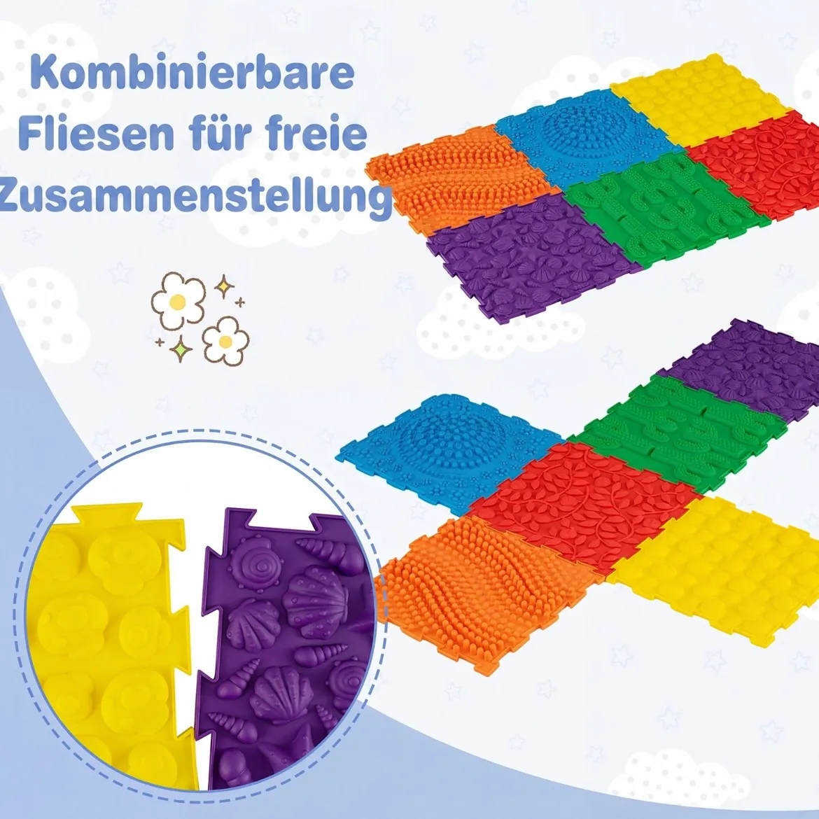 Sensorikmatte zum Stecken Orthopädische Spielmatte aus Wasserfeste Material 30 x 30 cm Mehrfarbig