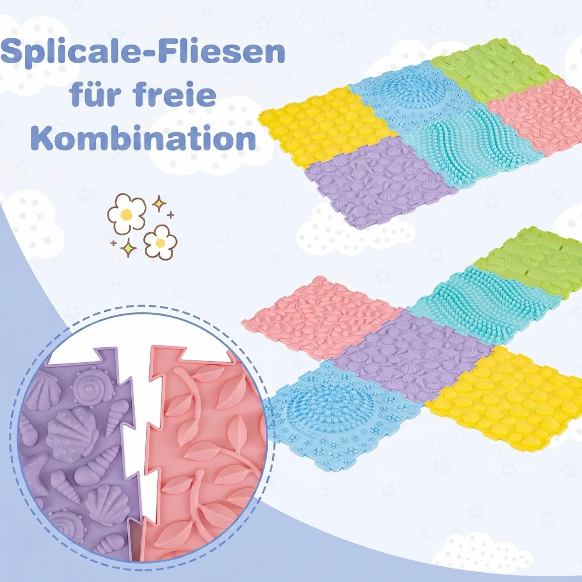 Sensorikmatte zum Stecken Orthopädische Spielmatte aus Wasserfeste Material 30 x 30 cm Macaron Bunt