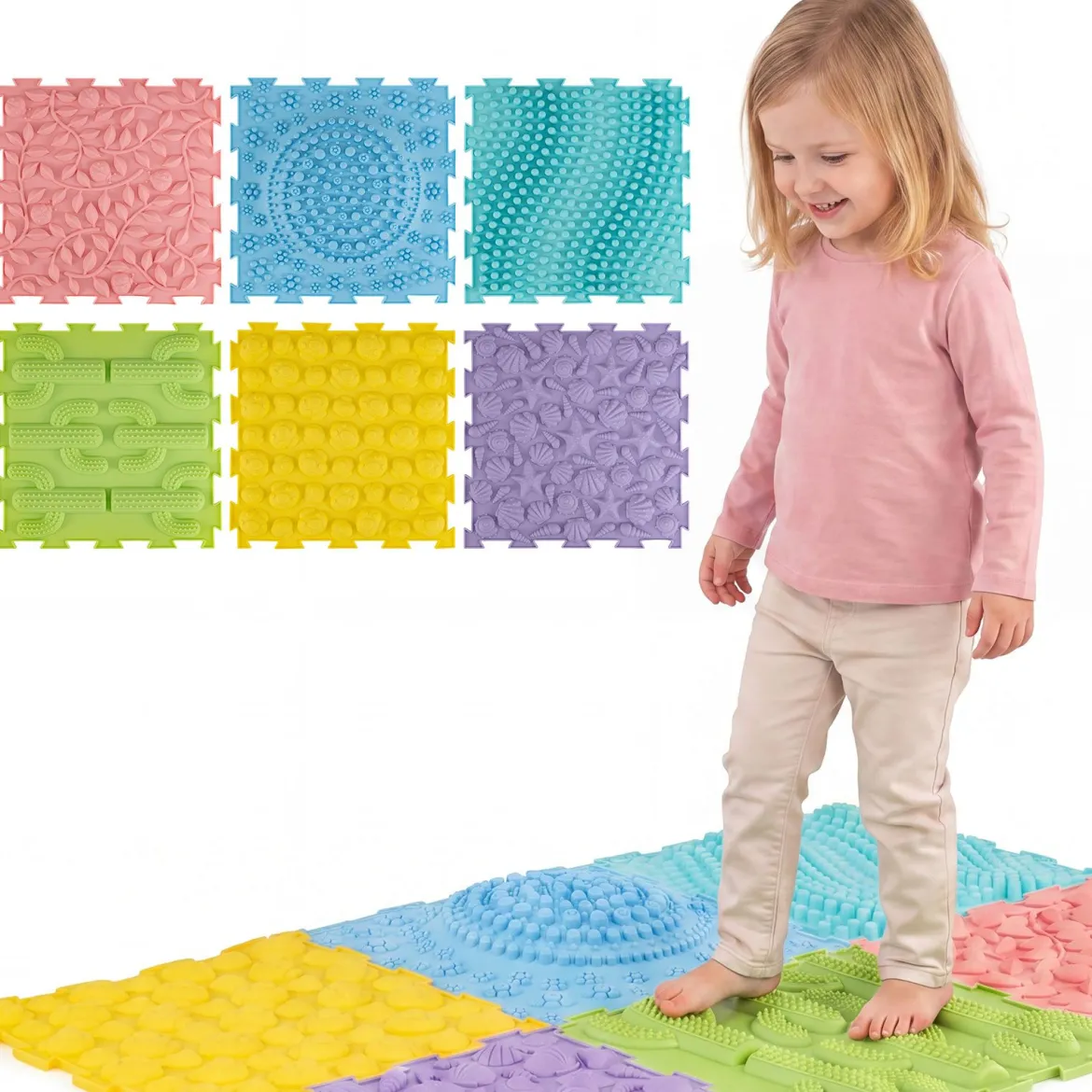 Sensorikmatte zum Stecken Orthopädische Spielmatte aus Wasserfeste Material 30 x 30 cm Macaron Bunt