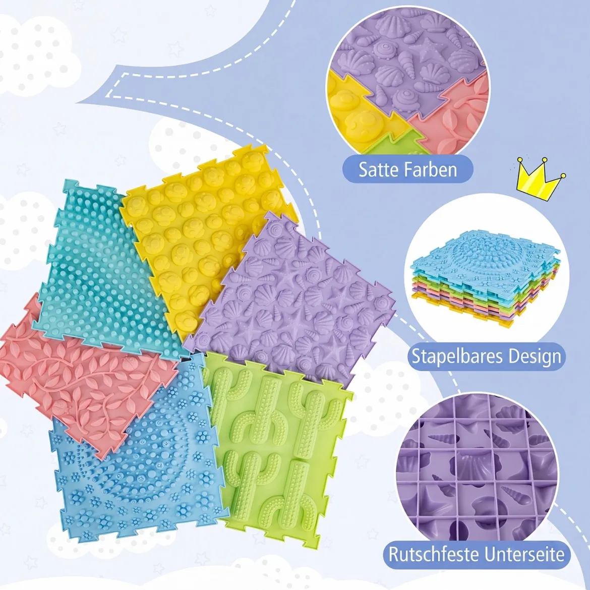 Sensorikmatte zum Stecken Orthopädische Spielmatte aus Wasserfeste Material 30 x 30 cm Macaron Bunt
