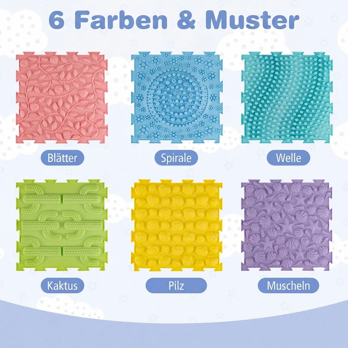 Sensorikmatte zum Stecken Orthopädische Spielmatte aus Wasserfeste Material 30 x 30 cm Macaron Bunt