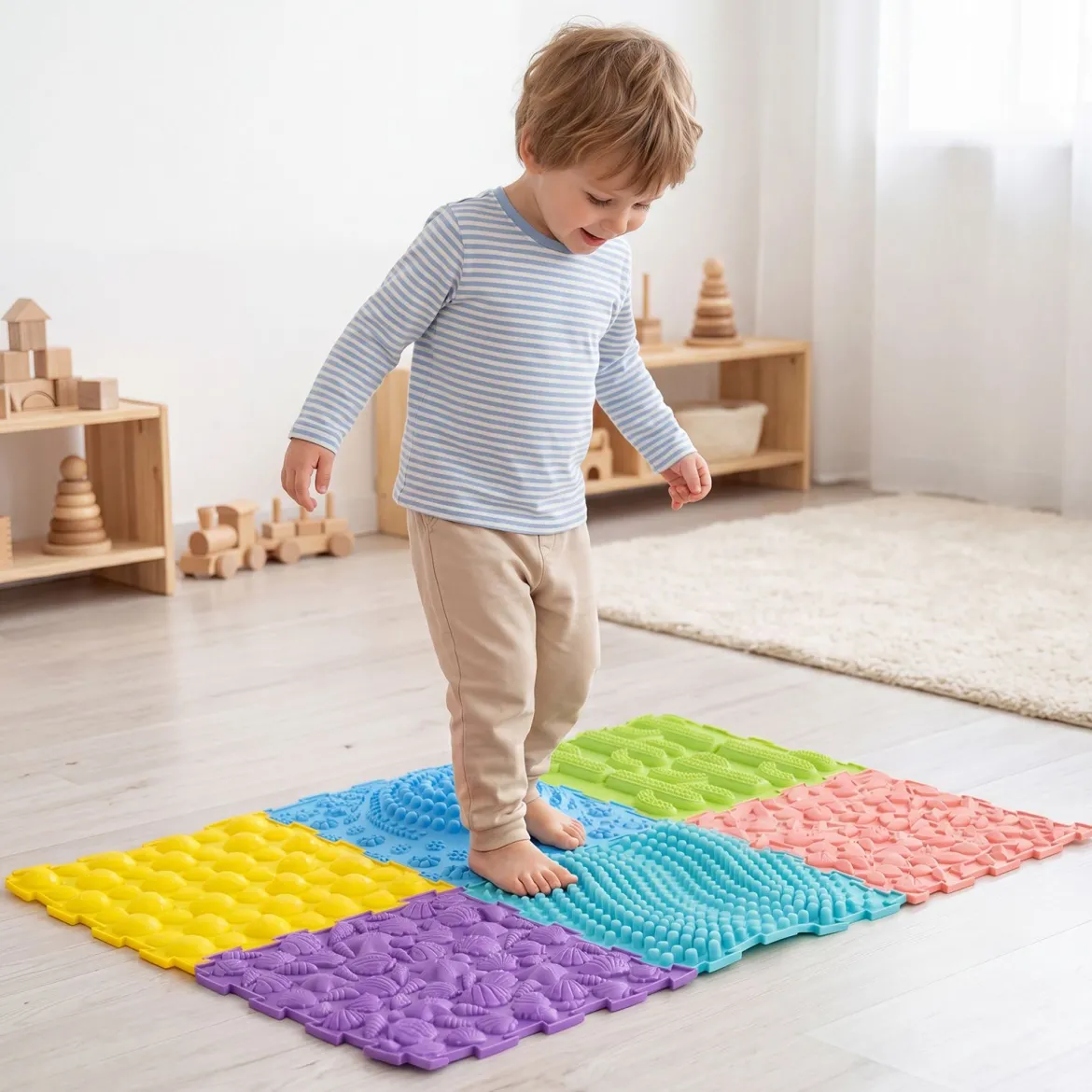 Sensorikmatte zum Stecken Orthopädische Spielmatte aus Wasserfeste Material 30 x 30 cm Macaron Bunt